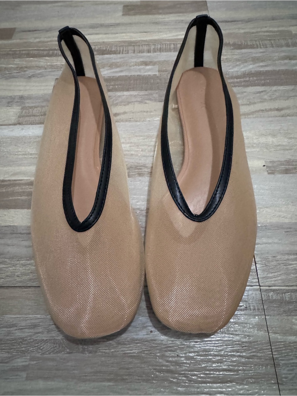 Old Navy Tan Slip-On Flats with Black Trim